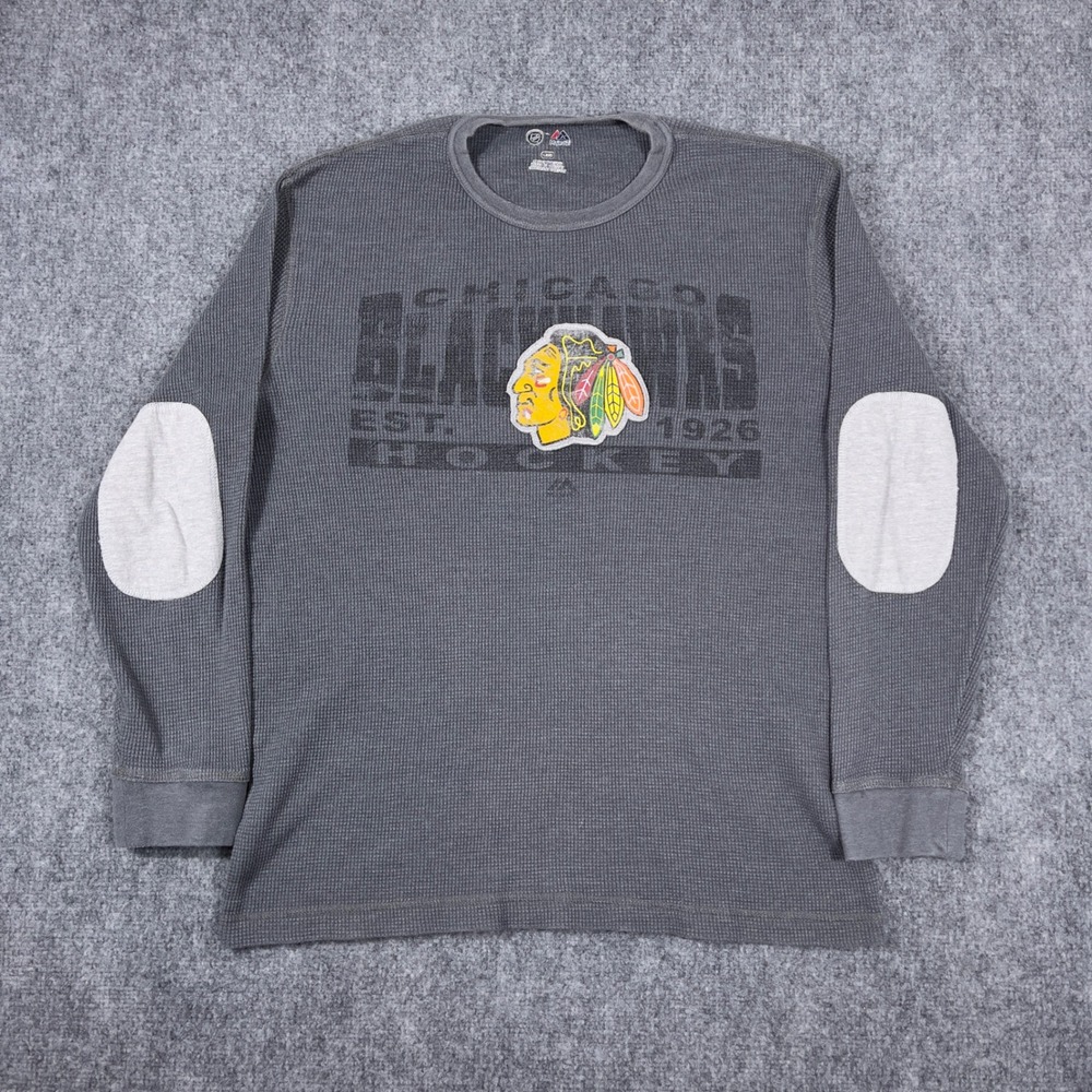 Chicago Blackhawks Thermal Shirt Mens Large Gray Waffle Knit NHL Hockey